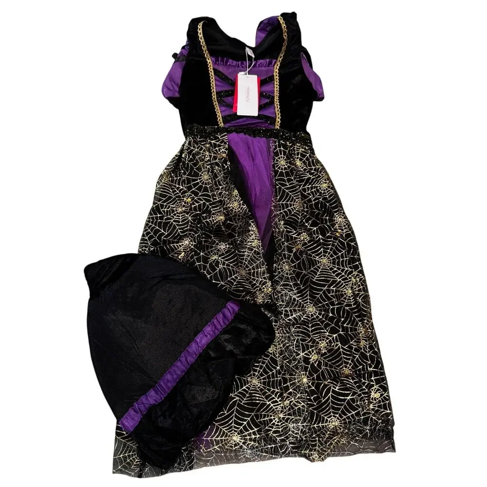 New ReliBeauty Girls Spider Witch Halloween Costume Dress & Hat Size 140 (US 8)